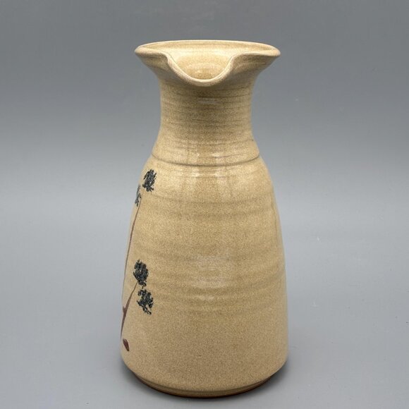 Vintage Studio Pottery Stoneware Pitcher with Hand-Painted Floral Stems Rustic - Picture 3 of 8